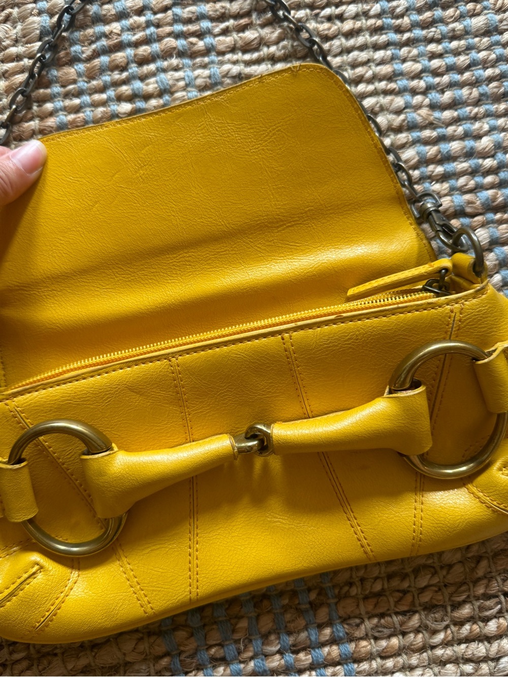 Iconic Yellow Leather Shoulder Bag with Horsebit Detail